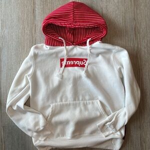 Supreme Red Striped Hood White Men's Sweater